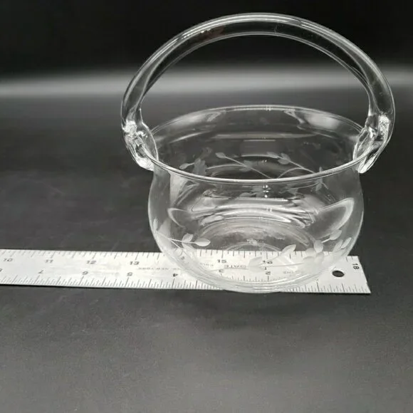 Princess House #685 Heritage Crystal Handled Basket 5" Clear Blown Glass VTG - Picture 9 of 11